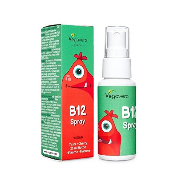 Vitamine B12 Spray pour Enfants Vegavero® | Sans Additifs Artificiels & Sans Sucre | Avec Méthylcobalamine et Cyanocobalamine