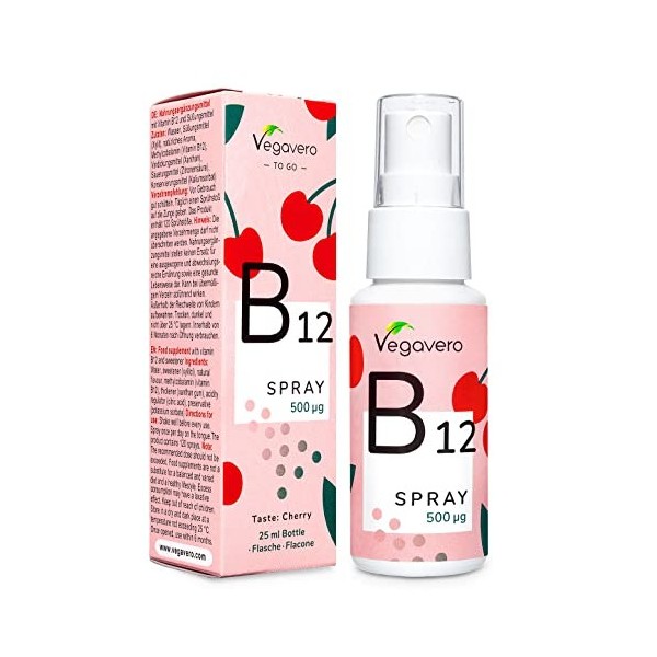 Vitamine B12 Spray Vegavero® | 500 mcg | Avec Méthylcobalamine : Forme BIOACTIVE & NATURELLE | Absorption immédiate | Anti-Fa