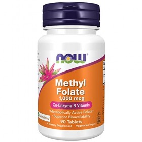 Now Foods, Methyl Folate Acide Folique , 1.000 mcg, 90 Comprimés végétaliens, Testé en Laboratoire, Vitamine B9, Sans Glut
