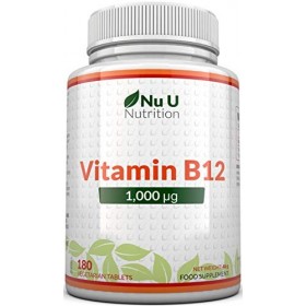 Vitamine B12 1000μg - Puissance Élevée de B12 Méthylcobalamine - 180 Comprimés Végétaliens Approvisionnement pour 6 Mois - 