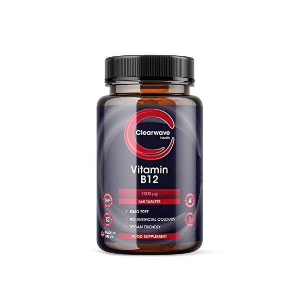 Vitamine B12 High Strength 1000mcg - 365 Comprimés approvisionnement dun an , Comprimés B12 Végétaliens, Méthylcobalamine