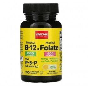 Jarrow Formulas, Méthyl B12, 1.000mcg/Méthyl Folate 400mcg, Dépôt à 2 Jours, Goût Citron, 100 Comprimés végétaliens, Testé en