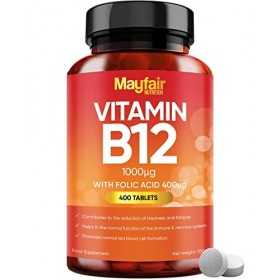 Vitamine B12 avec Acide Folique | Comprimés Premium 1000mg | Complément Végétarien et Vegan | Sans OGM & Sans Gluten | 6 Mois