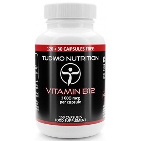 Vitamine B12 Vegan 1000mcg - 150 Capsules 5 mois à Désintégration Rapide, Chacune avec 1000 mcg Vit B12 Cyanocobalamine Vég