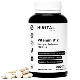 Vitamine B12 Méthylcobalamine 1000 mcg | 200 comprimés végétaliens plus de 6 mois de traitement | Contribue à la formation 