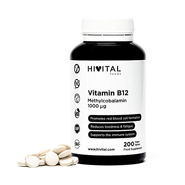 Vitamine B12 Méthylcobalamine 1000 mcg | 200 comprimés végétaliens plus de 6 mois de traitement | Contribue à la formation 