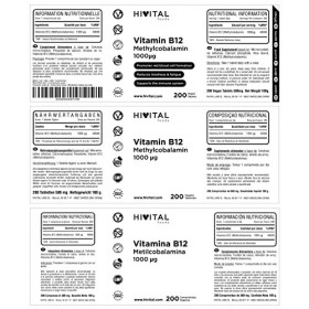Vitamine B12 Méthylcobalamine 1000 mcg | 200 comprimés végétaliens plus de 6 mois de traitement | Contribue à la formation 