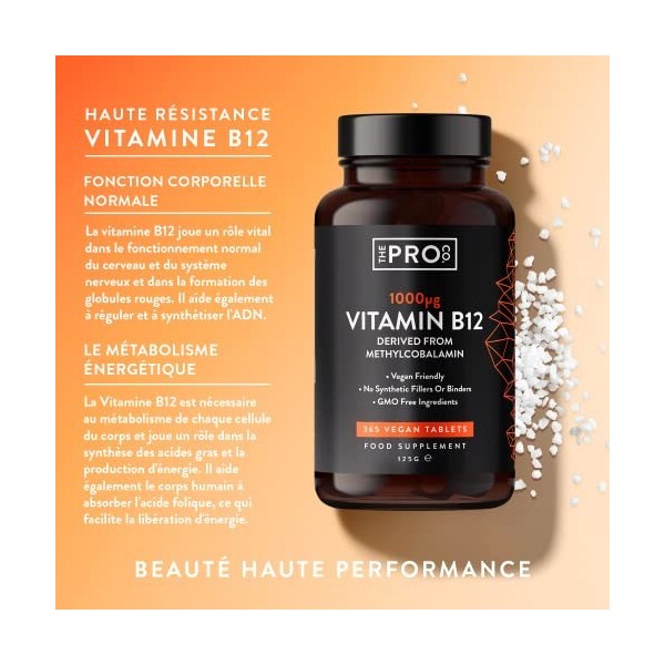 Vitamine B12 1000mcg - 365 comprimés Végan approvisionnement dune année complète de Méthylcobalamine - Haute résistance - 