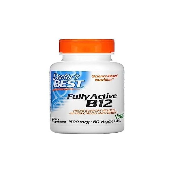 Doctors Best Fully Active B12, 1500 mcg, 60 vcaps, hautement dosé, végétalien B12 pour lénergie et le bien-être