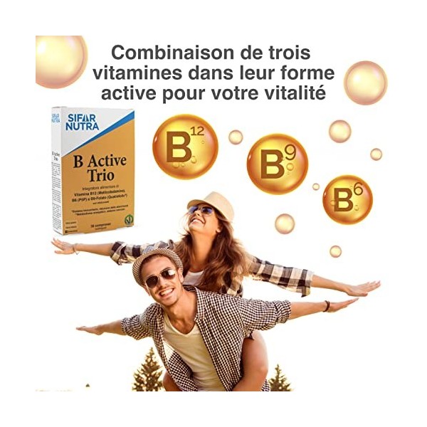 Sifar Nutra B Active Trio | Riche en B12 méthylcobalamine , acide folique et B6 P5P | végan | haute absorption | immunité 