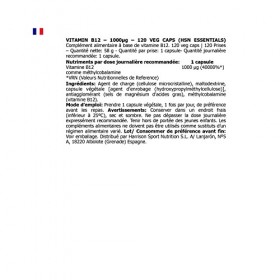 Vitamine B12 Méthylcobalamine de HSN 1000 mcg – Énergie pour votre Système Nerveux et Immunologique, Sans Gluten, Sans Lact