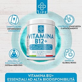 Vitamine B12 1000 mcg Piulife® ● 365 Comprimés à Forte Dose ● Aide Efficace Pour le Corps ● Contraste la Fatigue et Contribue