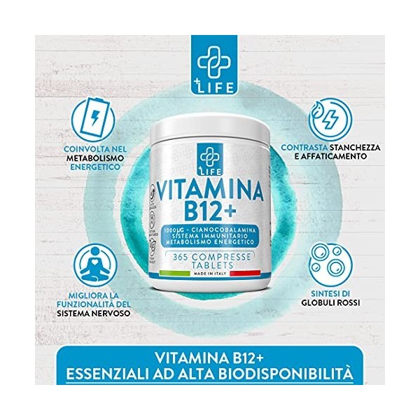 Vitamine B12 1000 mcg Piulife® ● 365 Comprimés à Forte Dose ● Aide Efficace Pour le Corps ● Contraste la Fatigue et Contribue