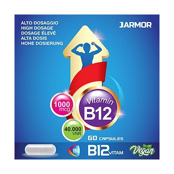 J.Armor Vitamine B12 Cyanocobalamine Vegan 1000 µg mcg traitement 2 mois 100% absorption rapide 60 gelules