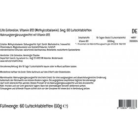 Life Extension, Methylcobalamin Vitamine B12 , Dépôt, 1 Comprimé tous les 10 Jours, 5000mcg, 60 Comprimés à Sucer Végétalien