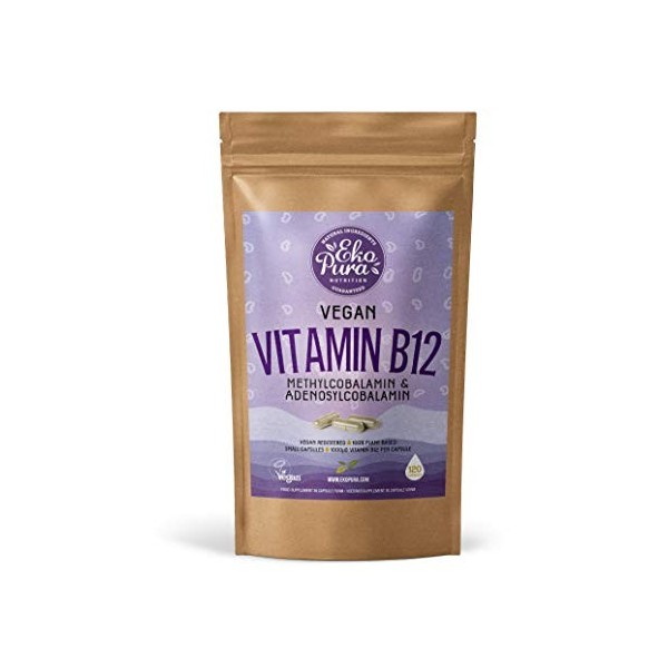Vegan Vitamin B12 - Methylcobalamin & Adenosylcobalamin 1000mcg - 120 petites gélules, 4 mois stock