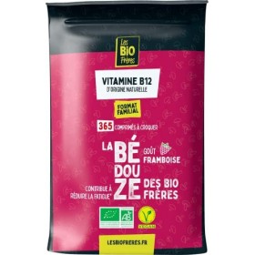 Les Bio Frères – Vitamine B12 – 3 formes : Methyl, Hydroxy et Adenosyl cobalamine – 365 comprimés à croquer – Goût framboise 