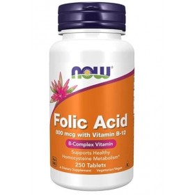 NOW Foods Lot de 250 comprimés dacide folique avec vitamine B12 800 mcg