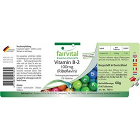 Fairvital | Vitamine B2 riboflavine 100mg - 100 comprimés- végétarien - vitamine aux mille et une vertus sur le métabolisme