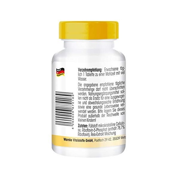 Riboflavine 5-phosphate - vitamine B2 - végétalien - 100 comprimés - riboflavine active | Warnke Vitalstoffe