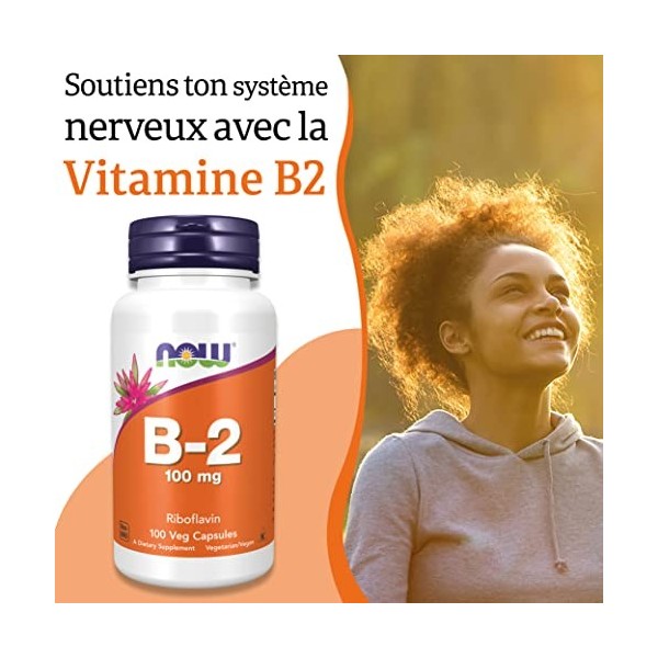 Now Foods, Vitamine B2 Riboflavine , 100mg, 100 Capsules végétaliennes, Testé en Laboratoire, Sans Gluten, Sans Soja, Végéta