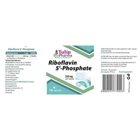 Tulip BioPharma Vitamine B2 Riboflavine 5-Phosphate 250mg 120 Capsules, testé par un laboratoire tiers, sans gluten ni OGM