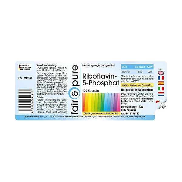 Fair & Pure® - Riboflavine 5-phosphate - végan - 120 gélules - vitamine B2 active