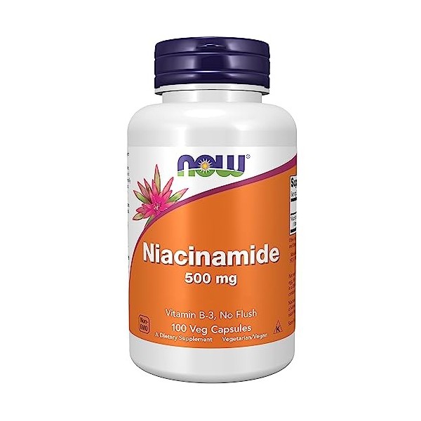 Now Foods, Niacinamide, 500 mg, Capsules végétaliennes, Testé en Laboratoire, Vitamine B3, Sans Gluten, Sans Soja, Végétarien