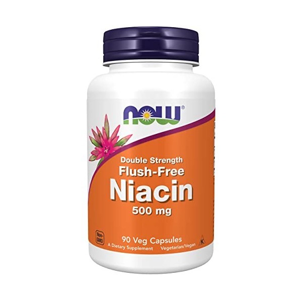 Now Foods, Niacine sans Effet de Flux, 500 mg, 90 Gélules végétaliennes, Testé en Laboratoire, Vitamine B3, Sans Soja, Sans G