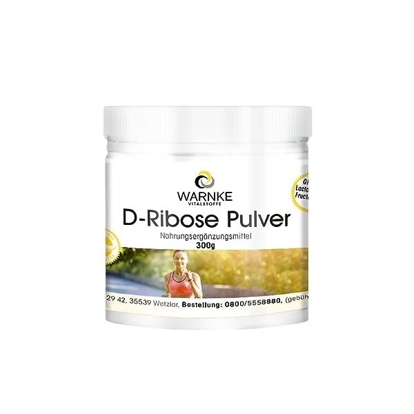 D-Ribose en poudre 300 g avec vitamines B3 et B5-100% pur sans additifs - pour le métabolisme énergétique - qualité pharmacie