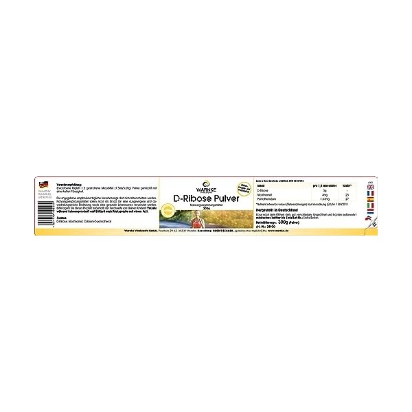 D-Ribose en poudre 300 g avec vitamines B3 et B5-100% pur sans additifs - pour le métabolisme énergétique - qualité pharmacie