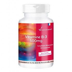 Vitamine B3 500mg - Boite de 180 comprimés - ! POUR 6 MOIS ! - Végan - Nicotinamide | Vitamintrend®