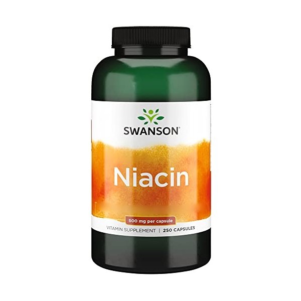 Swanson, Niacine, 500mg, Dépôt, Tous les 5 Jours 1 Capsule, 250 Capsule, Hautement Dosé, Testé en Laboratoire, Sans Soja, San