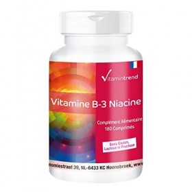 Vitamine B3 Niacine 100mg - 180 comprimés - ! POUR 6 MOIS ! – Hautement dosé - Végan - Niacine sans stéarate de Magnésium – F