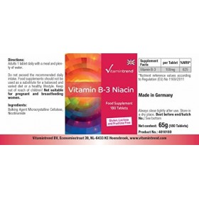 Vitamine B3 Niacine 100mg - 180 comprimés - ! POUR 6 MOIS ! – Hautement dosé - Végan - Niacine sans stéarate de Magnésium – F