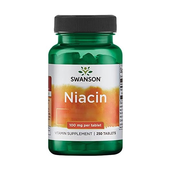 Swanson, Niacine, 100mg, Vitamine B3, 250 Comprimés végétaliens, Hautement Dosés, Testé en Laboratoire, Végétariens, Sans Soj