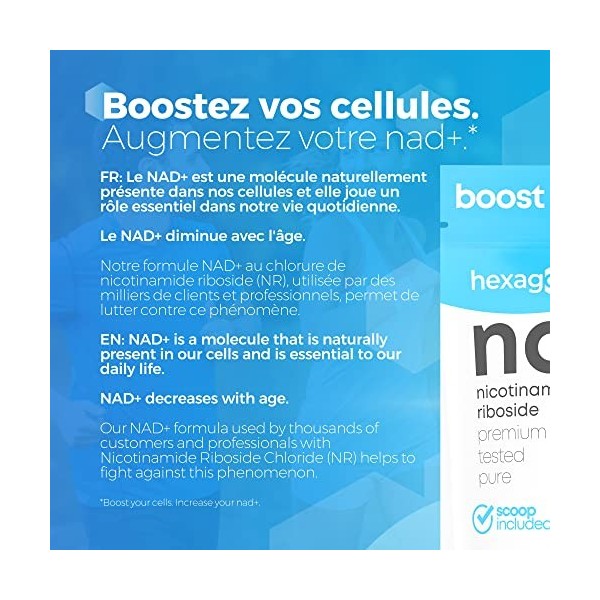 NAD+ Nicotinamide Riboside Chloride - +31 Jours de Cure - Poudre Pure, 10 Grammes - Contre lâge et la fatigue, NAD Booster -