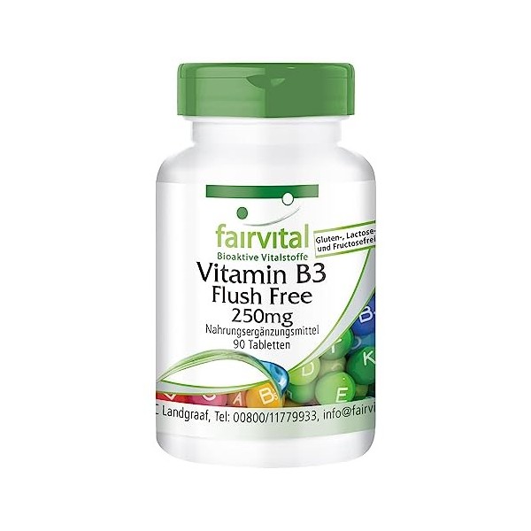 Fairvital | Vitamine B3 Flush Free - Niacine 250mg - HAUTEMENT DOSÉ - VEGAN - 90 Comprimés