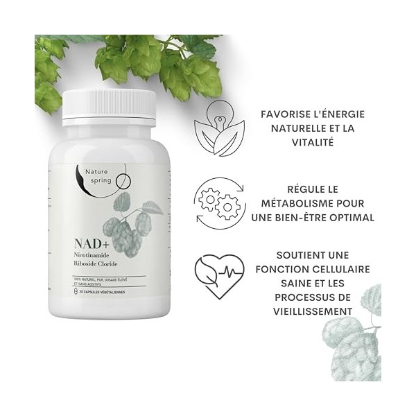 NAD+ Nicotinamide Riboside Chloride 500mg - +1 Mois de Cure - NAD Booster - Anti-Aging & Contre la Fatigue - 30 Gélules Végét