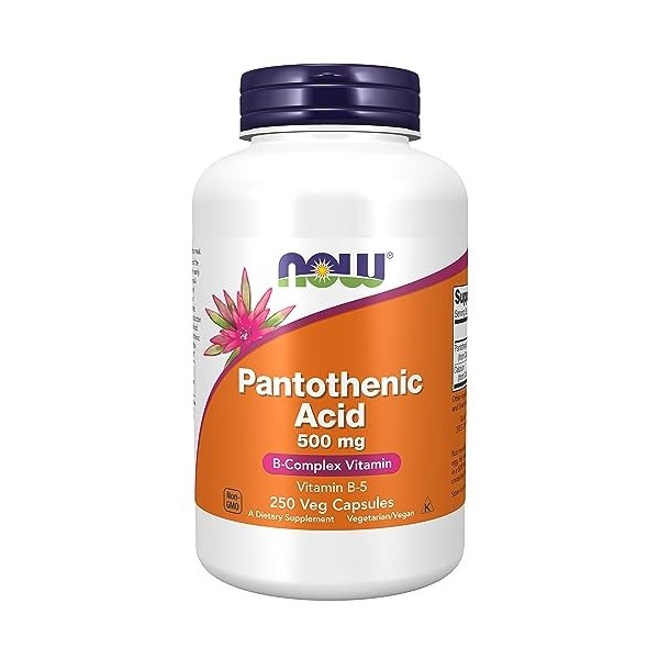 Now Foods, Pantothenic Acid Acide Pantothénique , 500 mg, 250 Gélules végétales, Testé en Laboratoire, Vitamine B5, Haute Do