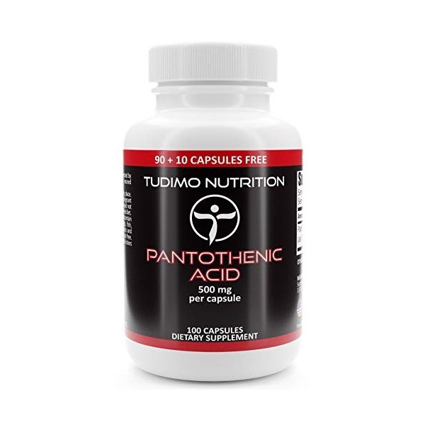 Vitamine B5 Acide Pantothénique 500mg - 100 Capsules 3+ mois à Désintégration Rapide, Chacune avec 500 mg Vit B5 Acide Pant