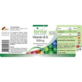 Fairvital | Vitamine B5 500mg - Acide Pantothénique - VEGAN - Fortement dosé - 60 gélules - ! Boite pour 2 mois !
