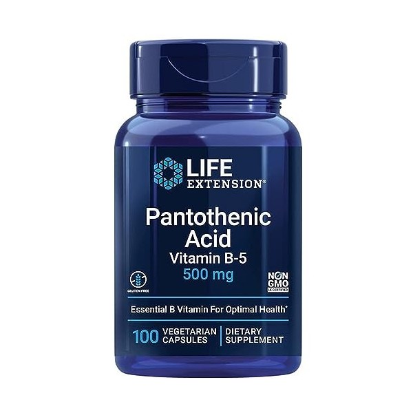 Life Extension, Pantothenic Acid Acide Pantothénique , 500mg Vitamine B5, Hautement Dosé, 100 Capsules végétaliennes, Testé 