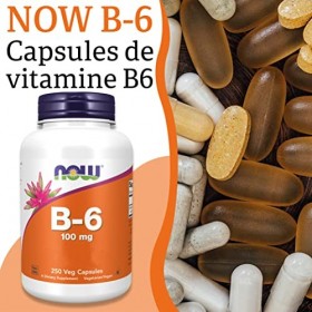 Now Foods, Vitamine B6 Pyridoxine , 100mg, 250 Capsules végétaliennes, Testé en Laboratoire, Sans Gluten, Sans Soja, Végétar