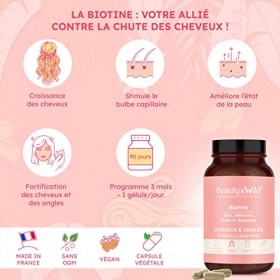BIOTINE CHEVEUX | Complément alimentaire Cheveux - Peau - Ongles | Pousse Croissance | Vitamine B8, Prêle, Roquette BIO, Zinc