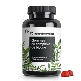 Gommes à la biotine – 120 Gummies pour pousse cheveux – 5 000 μg de biotine par dose journalière – goût framboise – végane et