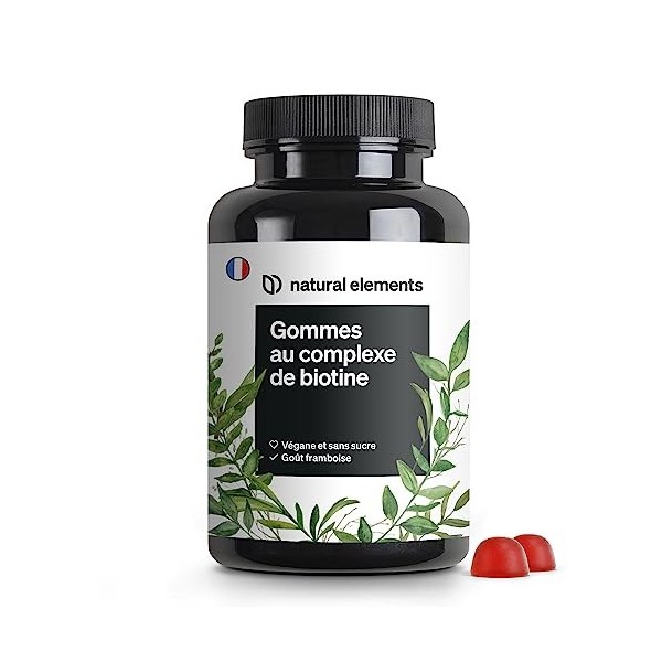 Gommes à la biotine – 120 Gummies pour pousse cheveux – 5 000 μg de biotine par dose journalière – goût framboise – végane et