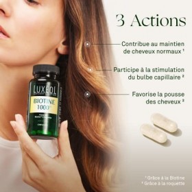 Luxéol – Biotine 1000 μg 1 – Favorise la Pousse des Cheveux roquette 2 – Made in France – Complément Alimentaire – 90 Gé