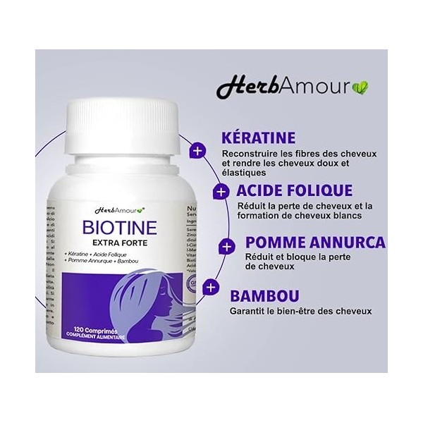 Biotine Extra Forte | Complément Alimentaire Pour Cheveux Femme | Effet Anti-Chute, Fortifiant, Croissance | Vitamines Avec B