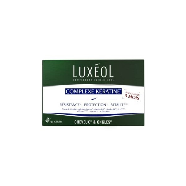 Luxéol - Complexe Kératine - Complément alimentaire - Résistance et Protection 1 - Cheveux et ongles 2 - 90 gélules - 41g Be